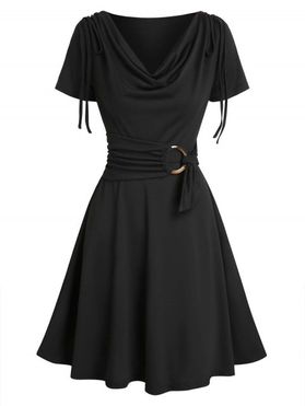 Draped Cowl Front O Ring Tied Dress