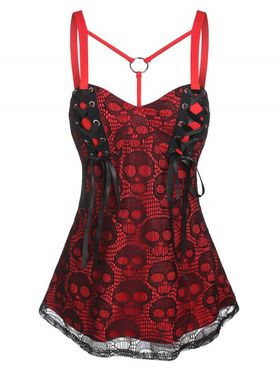 Lace Up Skull Lace Overlay Gothic Tank Top