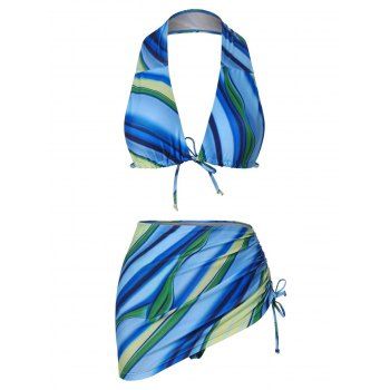 

Tie Dye Stripe Cinched Three Piece Bikini Swimwear, Multicolor