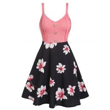 

Floral Print Sundress Mock Button Mini Cami Dress, Black