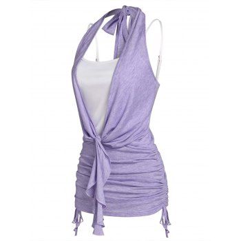 

Cinched Bowknot Faux Twinset Tank Top, Light purple