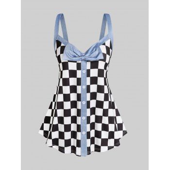 

Plus Size & Curve Checkerboard Bowknot Tank Top, Black