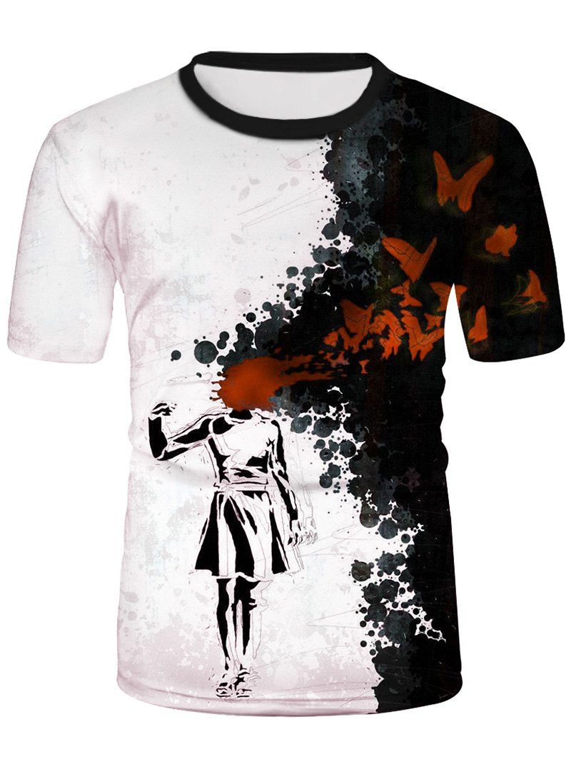 T-shirt à Imprimé Papillon à Manches Courtes - multicolor L