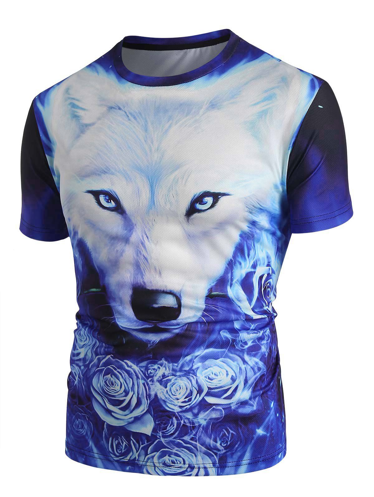 T-shirt à Motif Loup 3D à Manches Courtes - multicolor 3XL