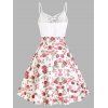 Flower Print Cottagecore A Line Dress Lace Up Spaghetti Strap Cami Dress - LIGHT PINK S