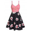 Floral Print Sundress Mock Button Mini Cami Dress - BLACK XL