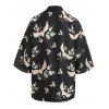 Chemise Kimono Ouvert en Avant à Imprimé Oiseaux Fleurie - Noir L