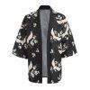 Chemise Kimono Ouvert en Avant à Imprimé Oiseaux Fleurie - Noir L