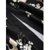 Chemise Kimono Ouvert en Avant à Imprimé Oiseaux Fleurie - Noir XL