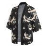 Chemise Kimono Ouvert en Avant à Imprimé Oiseaux Fleurie - Noir XXL