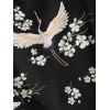 Chemise Kimono Ouvert en Avant à Imprimé Oiseaux Fleurie - Noir XXL
