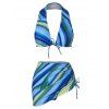 Tie Dye Stripe Cinched Three Piece Bikini Swimwear - multicolor L