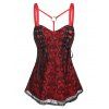 Lace Up Skull Lace Overlay Gothic Tank Top - RED XXXL