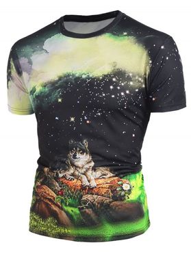 Galaxy 3D Wolf Printed Perforated T-shirt