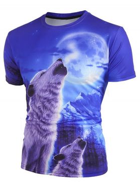 T-shirt Lune Loup Paysage à Manches Courtes