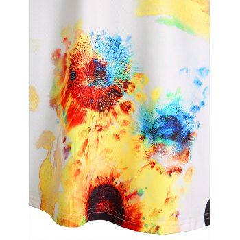 Flower Printed Cold Shoulder High Waist A line Mini Dress