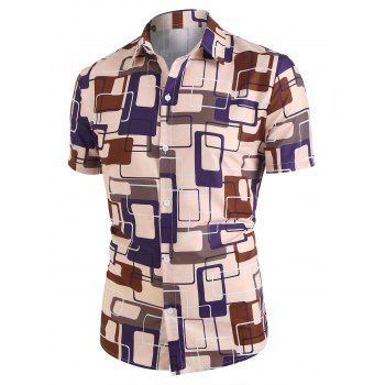 

Short Sleeve Geometric Print Vacation Shirt, Multicolor a