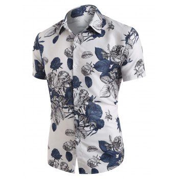 

Allover Flower Print Button Up Shirt, White