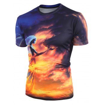 

Angel and Devil Print Short Sleeve T-shirt, Multicolor