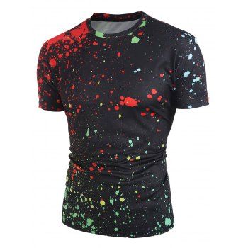 

Splatter Paint Short Sleeve Perforated T-shirt, Multicolor