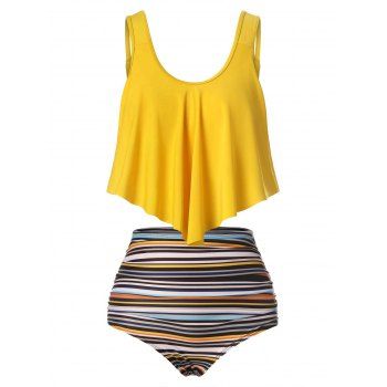 

Striped Print Flounce Tankini Swimsuit, Multicolor