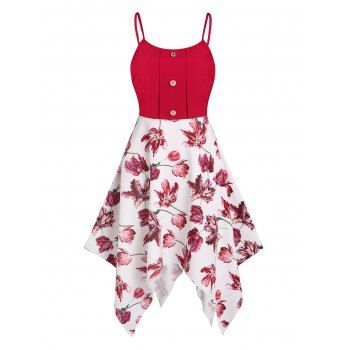 

Handkerchief Flower Print Midi Cami Dress, Deep red