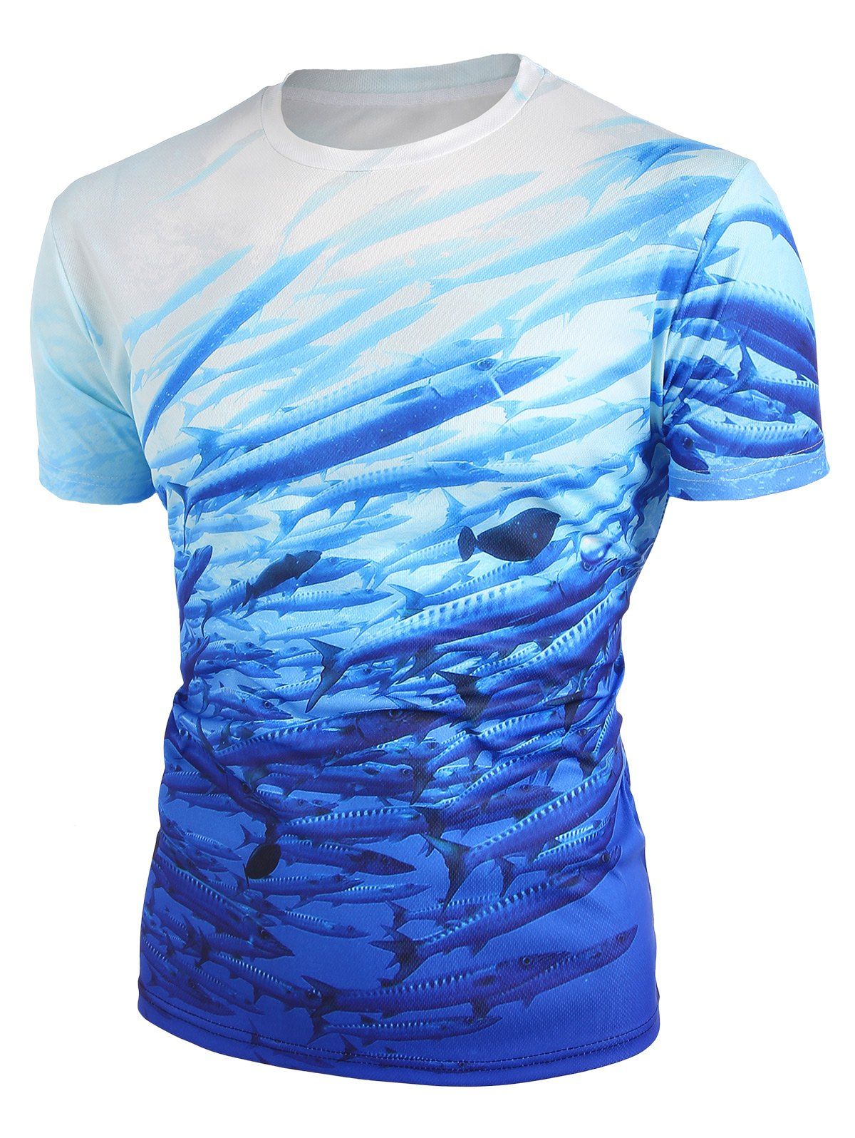 Marine Life Fish Print Perforated T-shirt - multicolor 3XL