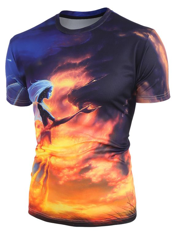 T-shirt à Imprimé Ange Démon et Diable à Manches Courtes - multicolor 3XL