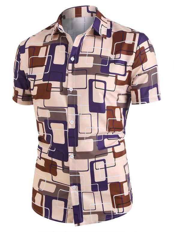 Short Sleeve Geometric Print Vacation Shirt - multicolor A XXL