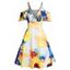 Summer Flower Printed Cold Shoulder High Waist A line Mini Dress - multicolor A L