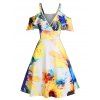 Robe d'Eté à Imprimé Fleur à Epaule Dénudée à Taille Haute en Ligne A - Jaune 3XL