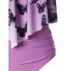 Mix And Match Ombre Butterfly Swimsuit Lattice High Rise Tankini Swimwear - PURPLE XL