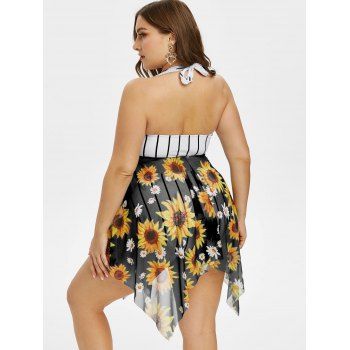 Buy Plus Size Sunflower Stripe Print Handkerchief Tankini Swimsuit. Picture