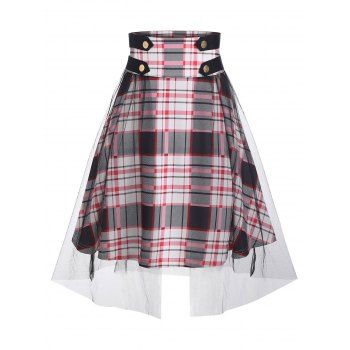 

Mesh Overlay Plaid Skirted, Light pink