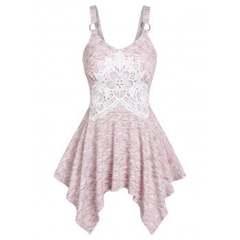

Flower Lace Space Dye Handkerchief Tank Top, Light pink
