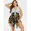 Plus Size Sunflower Stripe Print Handkerchief Tankini Swimsuit - BLACK L