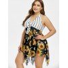 Plus Size Sunflower Stripe Print Handkerchief Tankini Swimsuit - BLACK 4X