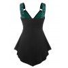 Plus Size Tank Top Skull Lace Panel Godet Plunging Neck Gothic Tank Top - GREEN 5X