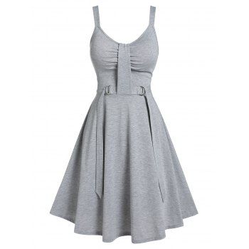 

D Ring Backless Ruched A Line Dress, Light gray