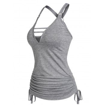 

O Ring Cinched Ruched Tie Tank Top, Gray