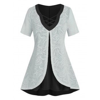 Fashion Women Plus Size Crisscross Contrast Overlay High Low Tee Clothing 2x / us 18-20 Black