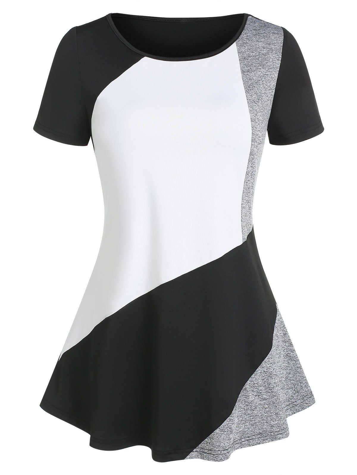 Contrast Colorblock Short Sleeve T-shirt - BLACK M