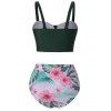 Tropical Print Cinched Padded Bikini Swimsuit - DEEP GREEN XL