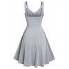 D Ring Backless Ruched A Line Dress - LIGHT GRAY M