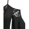 Cold Shoulder Lace Insert Cutout Flare Sleeve Dress - BLACK M