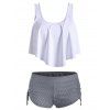Maillot de Bain Tankini Mélangé et Assorti Rayé Superposé à Volants à Lacets - Blanc S