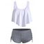 Maillot de Bain Tankini Mélangé et Assorti Rayé Superposé à Volants à Lacets - Blanc S