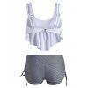 Striped Mix And Match Swimsuit Flounce Overlay Cinched Tankini Swimwear - WHITE XL