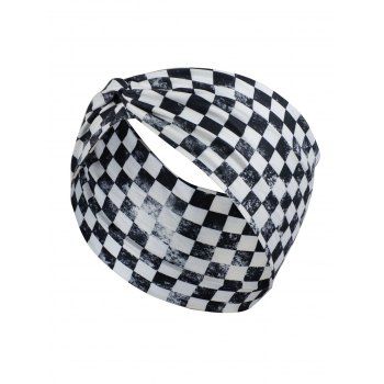 

Checkerboard Print Cross Headband, Black