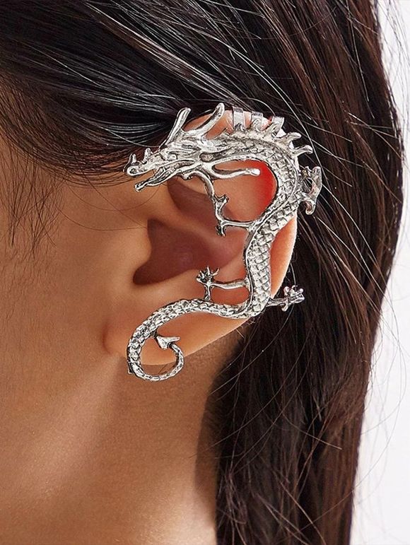 Chinese Dragon Pattern Clip Earrings - SILVER 